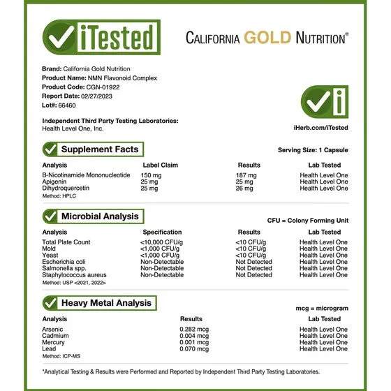 California Gold Nutrition Dietary Supplement, NMN Flavonoid Complex 60 vegetable capsules