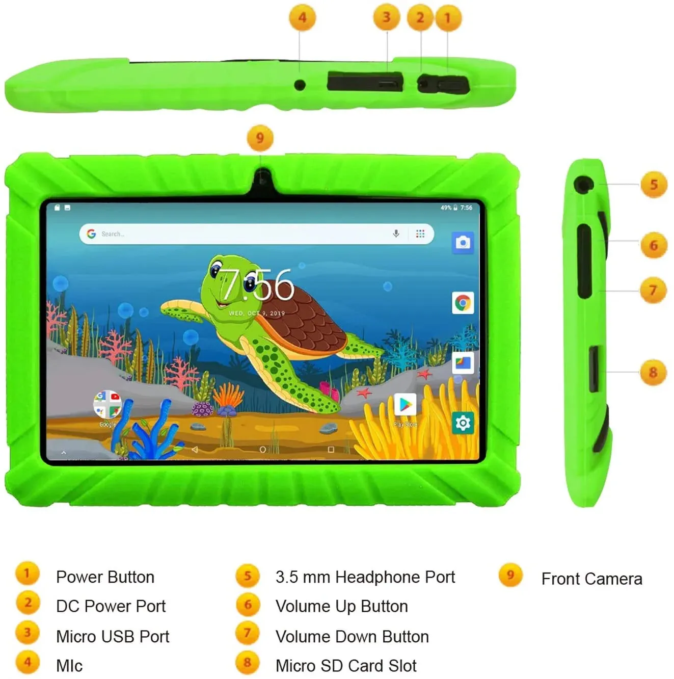 Contixo 7" Tablet Bundle, Kids Ages 3-7, Contixo Academy, STEM Learning, Headphones & Sleeve Case, Android Tablet, Parental Controls  Green
