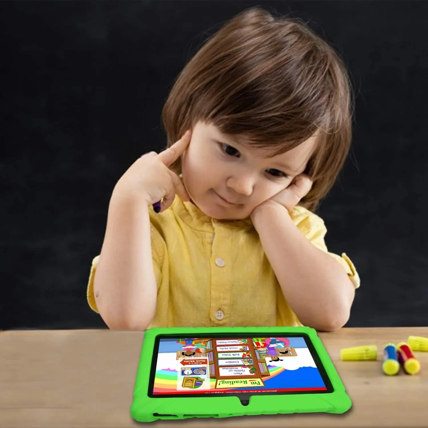 Contixo 7" Tablet Bundle, Kids Ages 3-7, Contixo Academy, STEM Learning, Headphones & Sleeve Case, Android Tablet, Parental Controls  Green