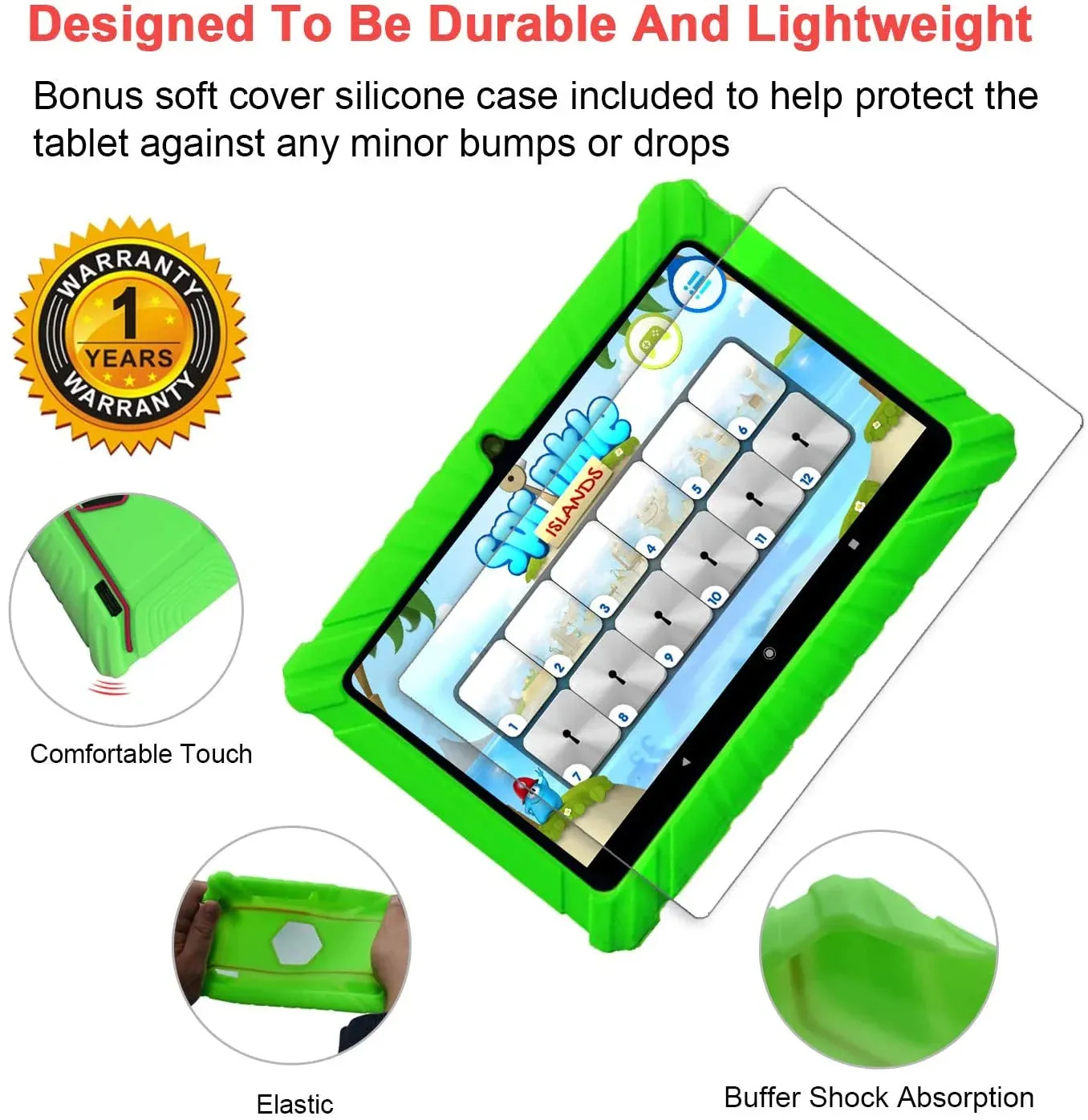 Contixo 7" Tablet Bundle, Kids Ages 3-7, Contixo Academy, STEM Learning, Headphones & Sleeve Case, Android Tablet, Parental Controls  Green