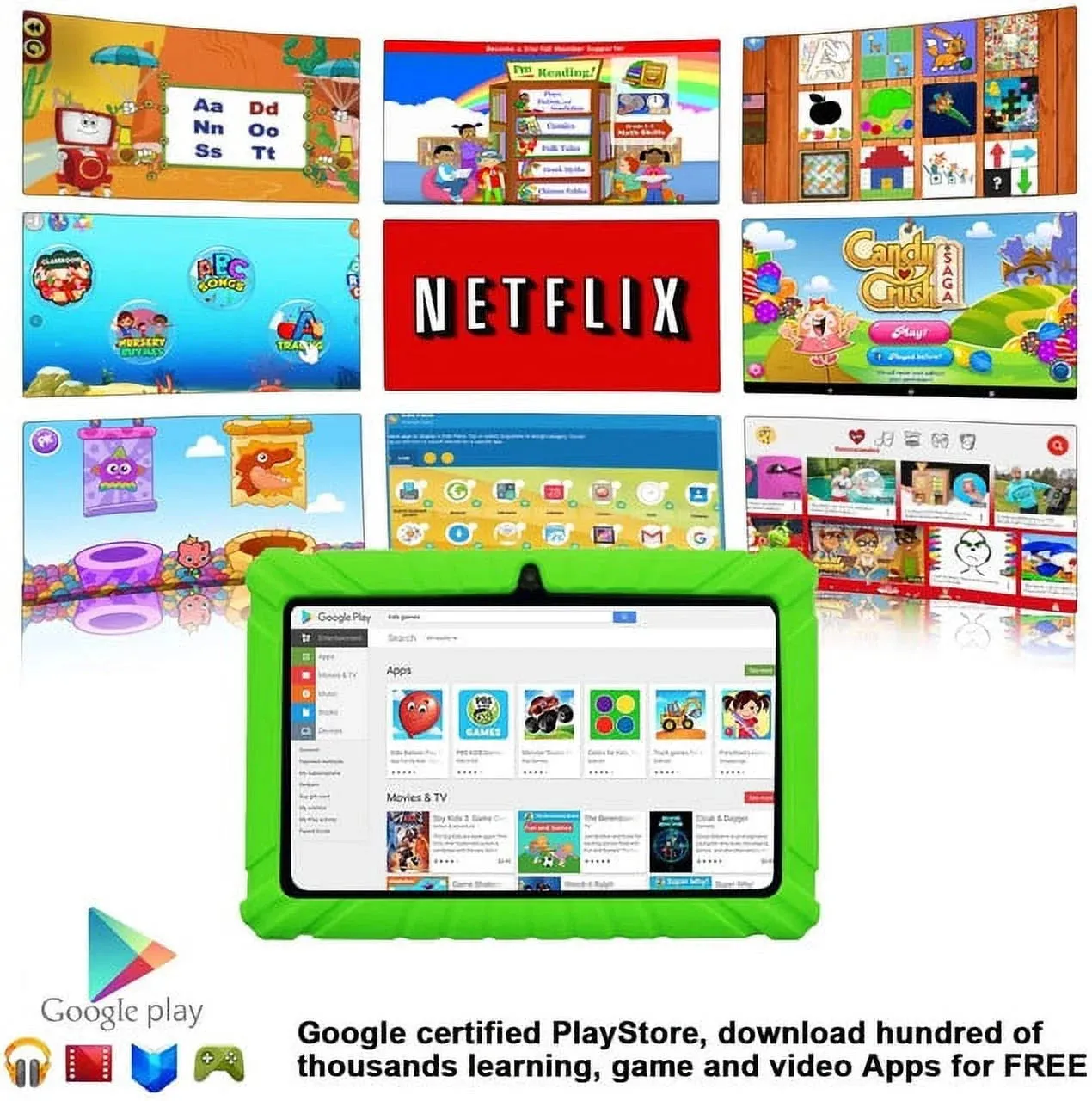 Contixo 7" Tablet Bundle, Kids Ages 3-7, Contixo Academy, STEM Learning, Headphones & Sleeve Case, Android Tablet, Parental Controls  Green