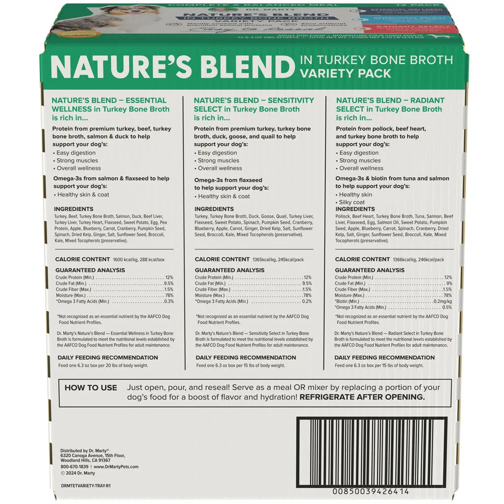 Dr. Marty Nature's Blend Variety Pack in Turkey Bone Broth Wet Dog Food, 6.3-oz, case of 12