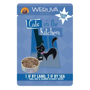 Weruva Cats in the Kitchen 1 If By Land, 2 If By Sea Tuna, Beef & Salmon in Gravy Recipe Cat Food Pouches 3 oz